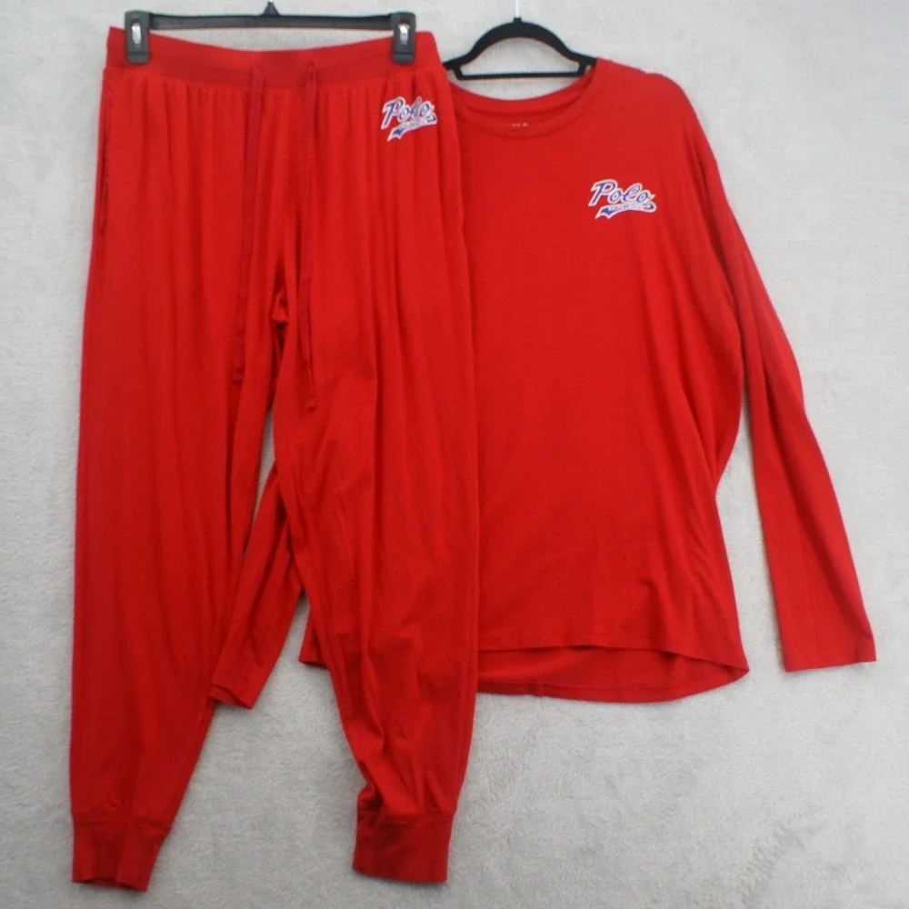 Polo Ralph Lauren Mens Red Cotton Modal Pajama Set Long Sleeve Joggers Large